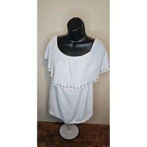 MIchael Kors off the shoulder Top Embellished With Metal Circles. Size Large